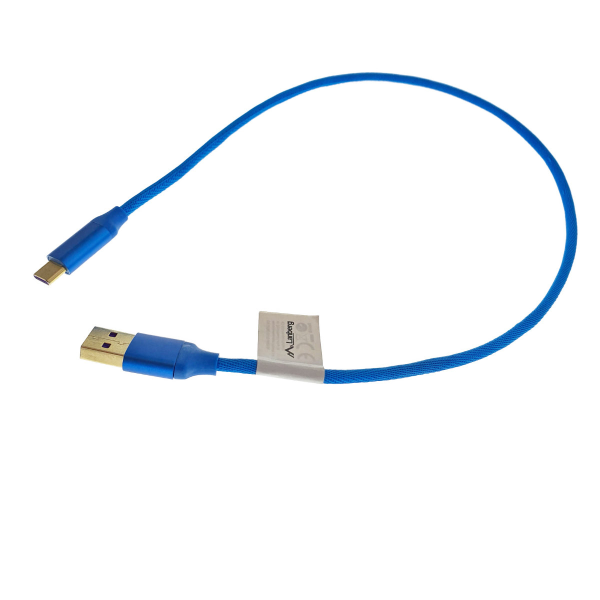 Cablu Lanberg 41653 Premium USB 2.0 tata la USB tip C tata, QC 3.0 5A, cu protectie textila, 50cm, conectori auriti, albastru [6]