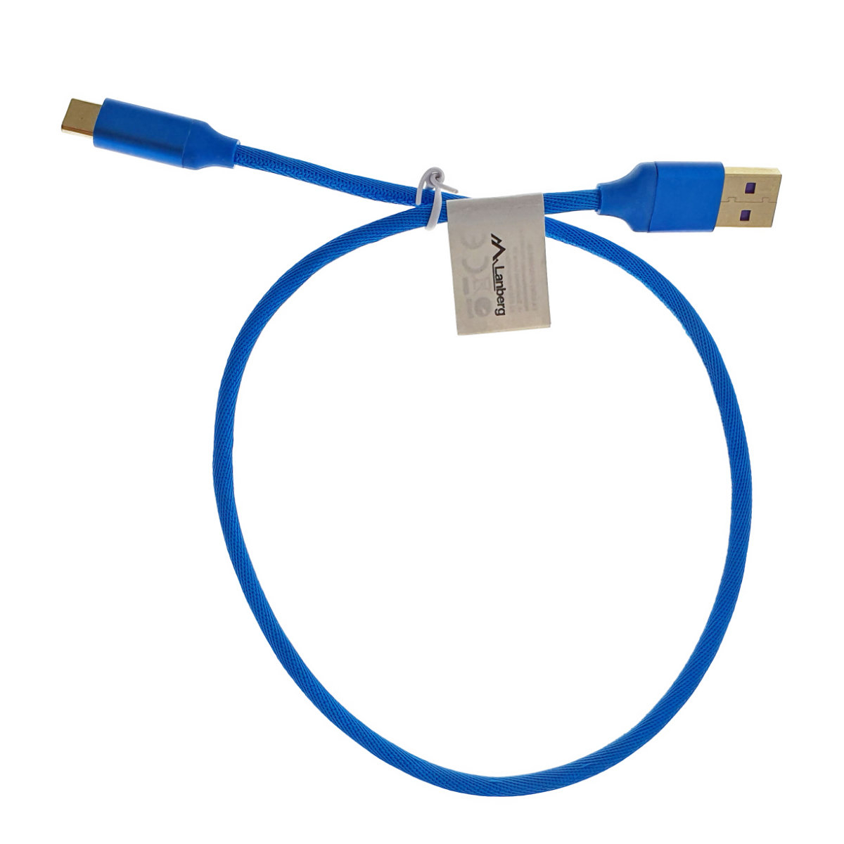 Cablu Lanberg 41653 Premium USB 2.0 tata la USB tip C tata, QC 3.0 5A, cu protectie textila, 50cm, conectori auriti, albastru [10]