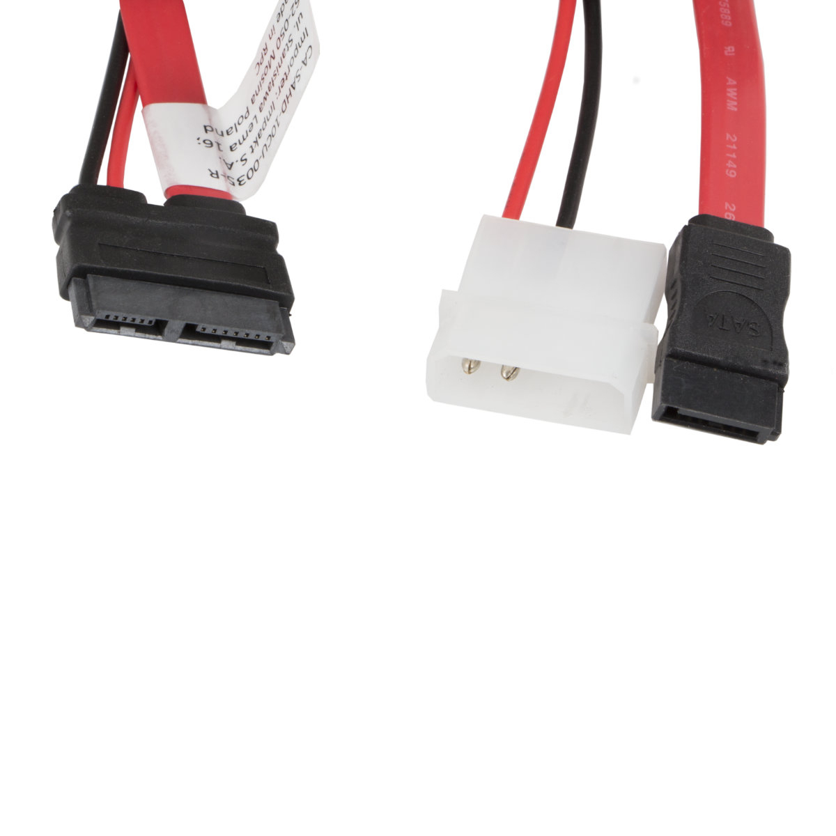 Cablu Molex 2-pin tata cu SATA 7-pin mama la SATA 13-pin SlimLine, Lanberg 41316, lungime 45 cm, rosu [4]