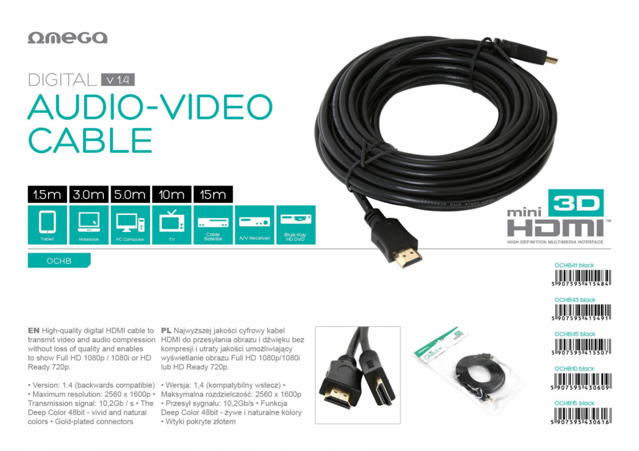 Cablu Omega HDMI v.1.4 1.5M bulk Negru [10]