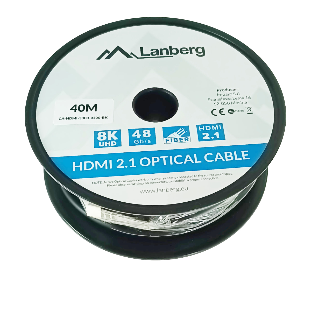 Cablu optic HDMI v.2.1, 40m, 8K-60Hz, tata-tata, Lanberg 43754, Ultra High Speed, DSC-10K, DSC, eARC, HDR10+, negru [4]