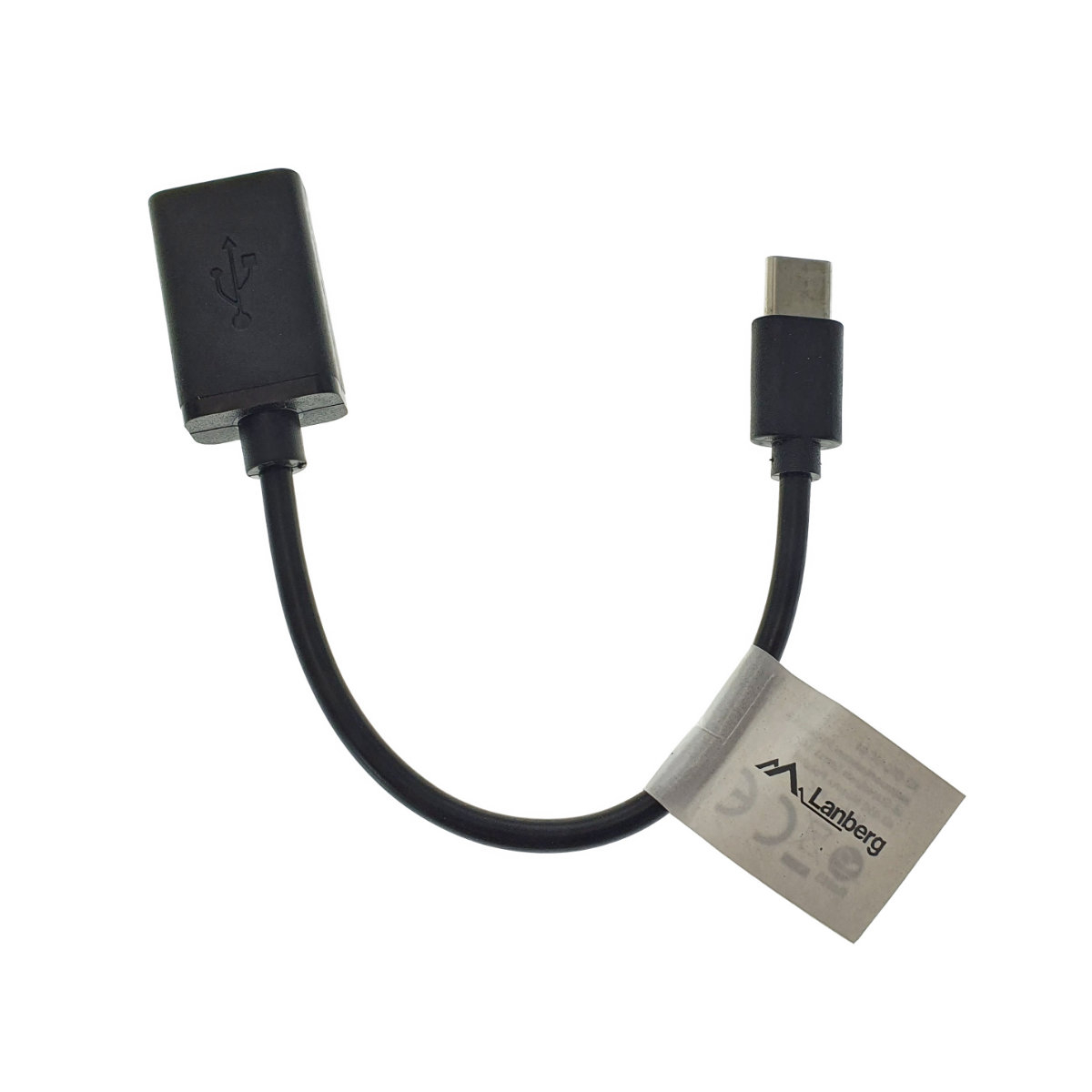 Cablu OTG convertor cu adaptor, Lanberg 42443, conector USB tip C tata la USB 2.0 mama, lungime 15 cm, negru [10]