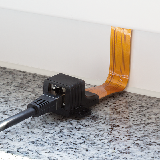 Cablu panglica Ethernet cat 5e, plat si ultrasubtire 0.2 mm, Lanberg 42711, de extensie pe sub ferestre, 2 x RJ45 mama, 17 cm, flexibil [10]