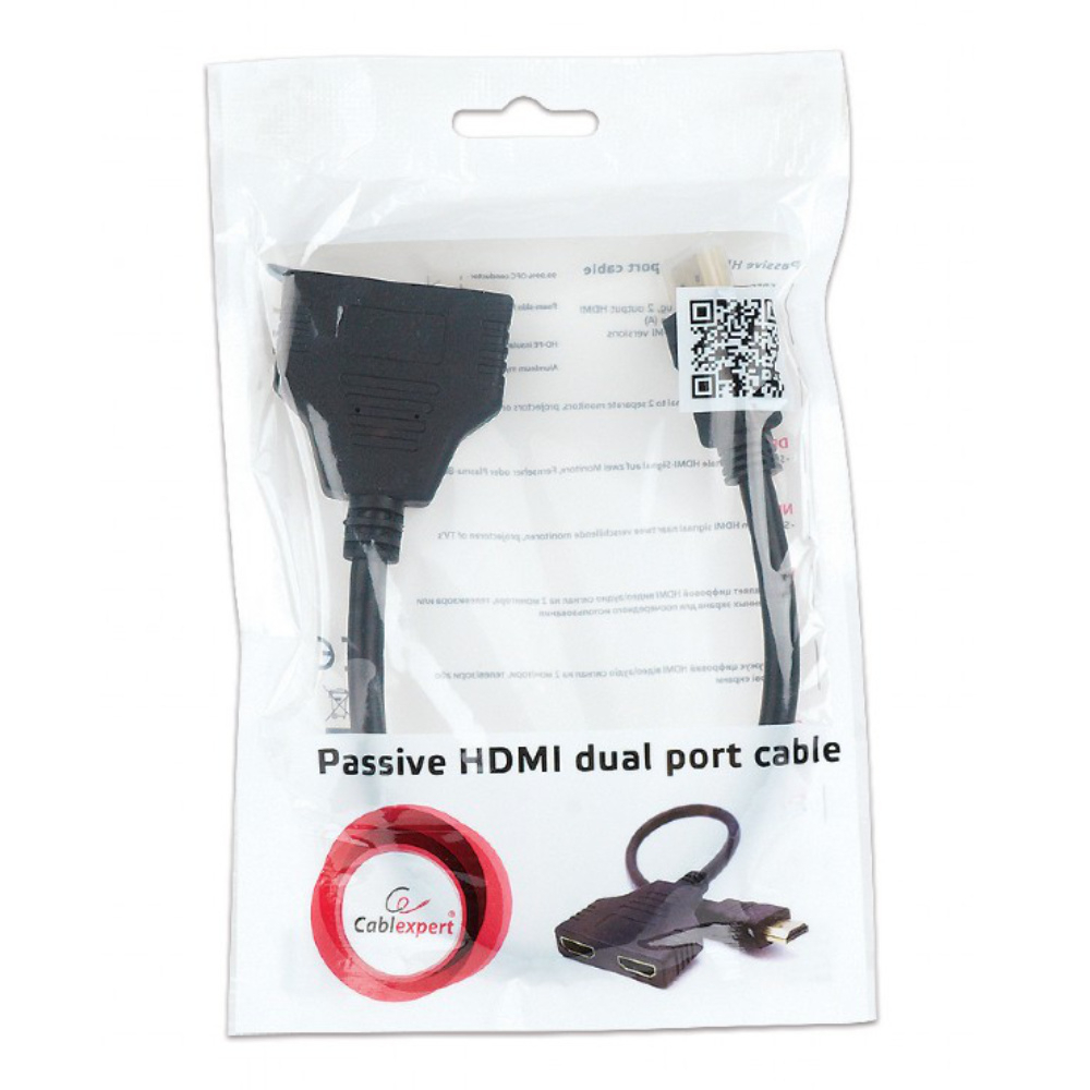 Cablu pasiv HDMI splitter, Cablexpert 09666, un conector HDMI tata la 2 porturi HDMI mama, lungime 20 cm, negru [4]