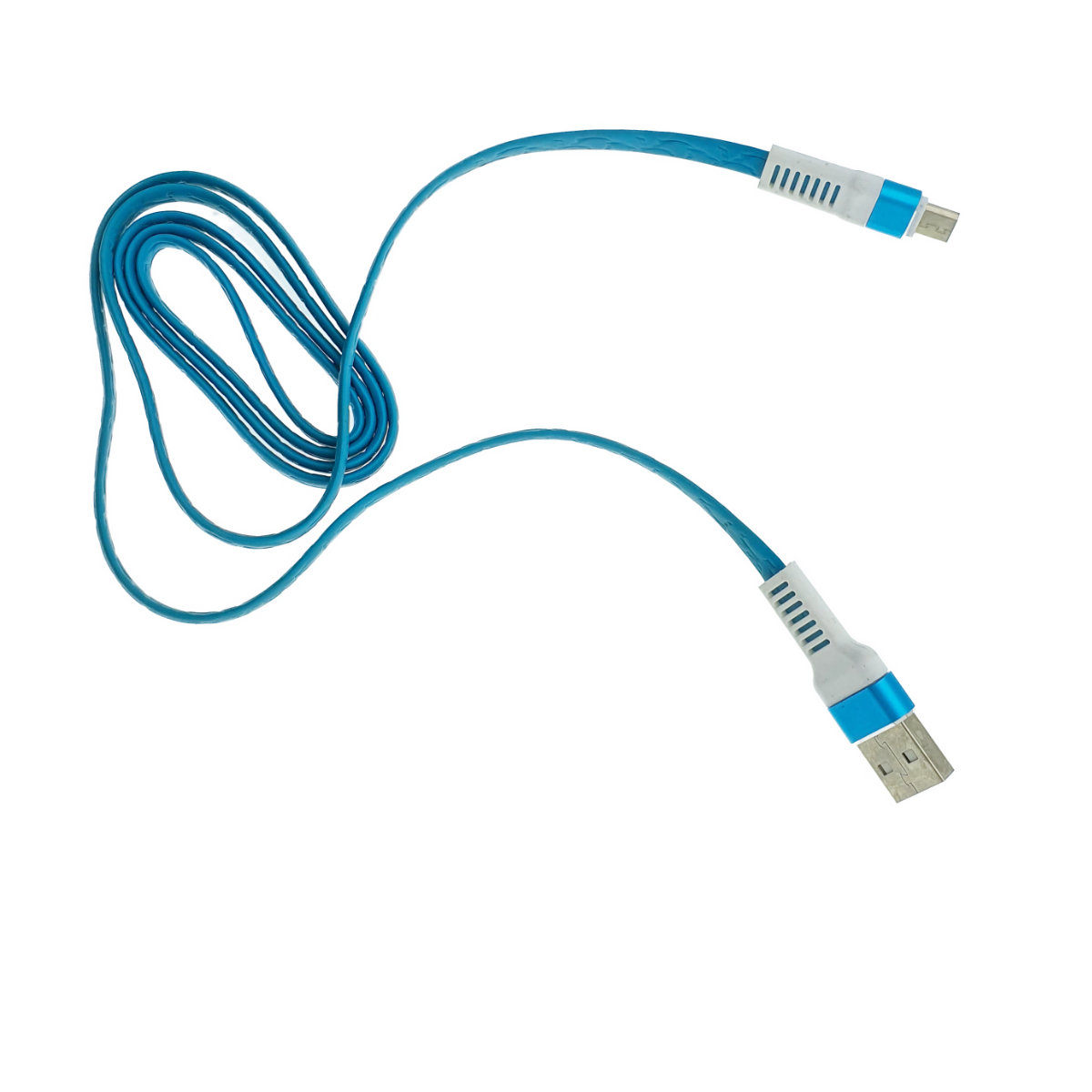 Cablu plat cu conectori protejati USB 2.0 tata la microUSB tata, lungime 1 metru, albastru cu alb [5]