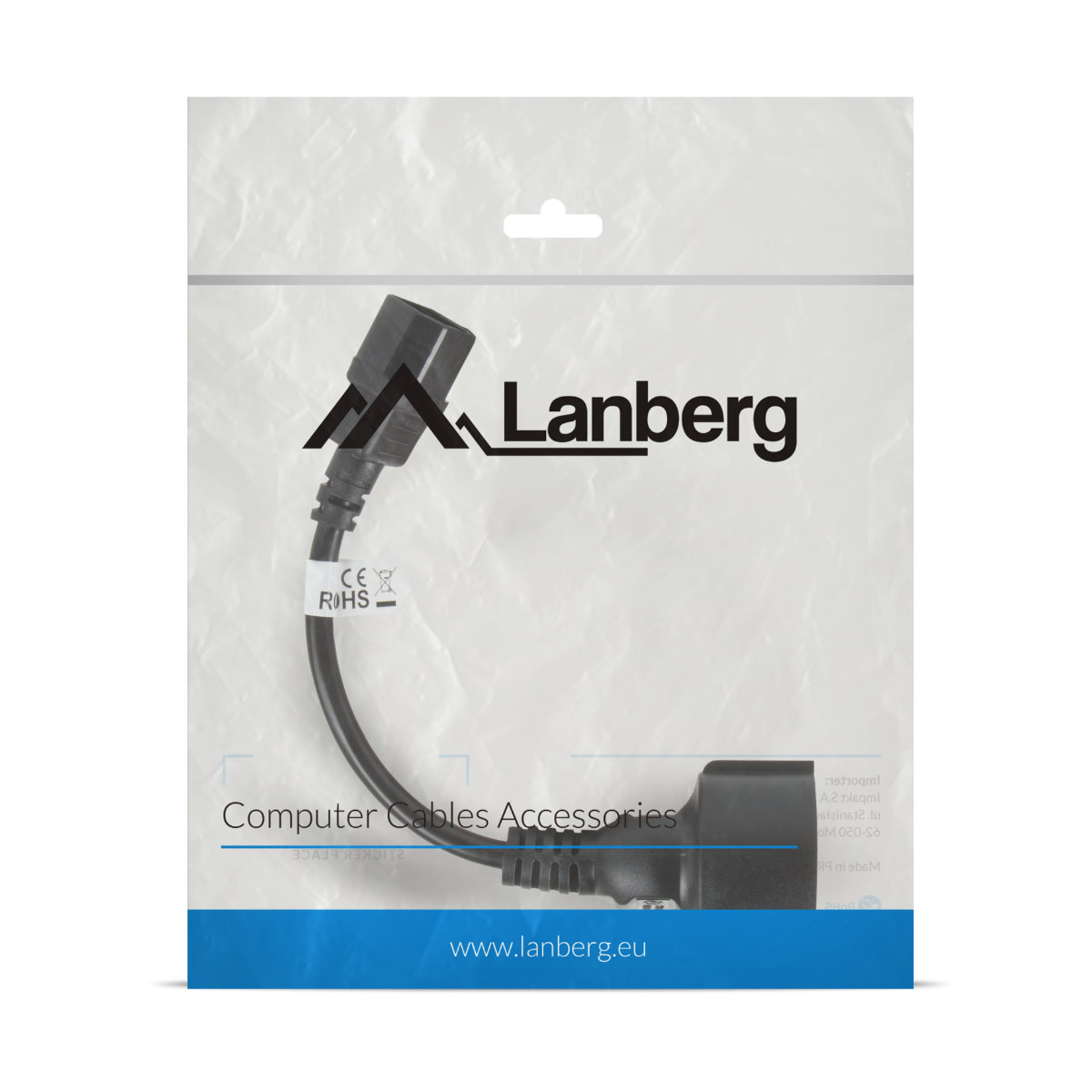 Cablu prelungitor de alimentare UPS, PC, 20 cm, Lanberg 40987, IEC 320 C14 la Schuko mama, negru [9]