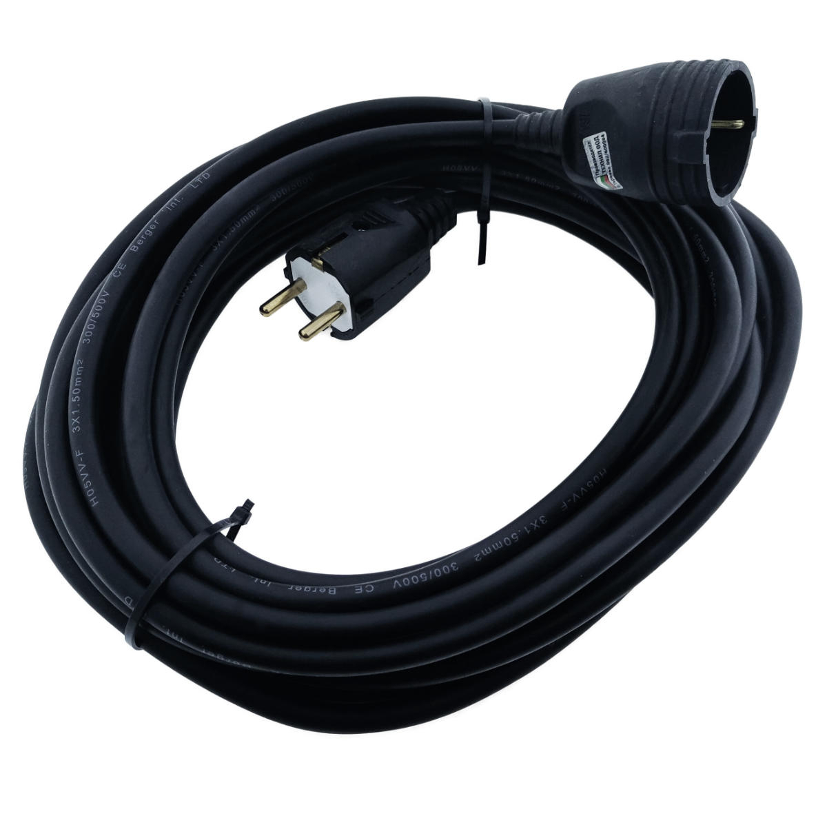 Cablu prelungitor, lungime 20m, pentru alimentare electrica, cu stecher si cupla cauciucate, material bachelita, negru [1]