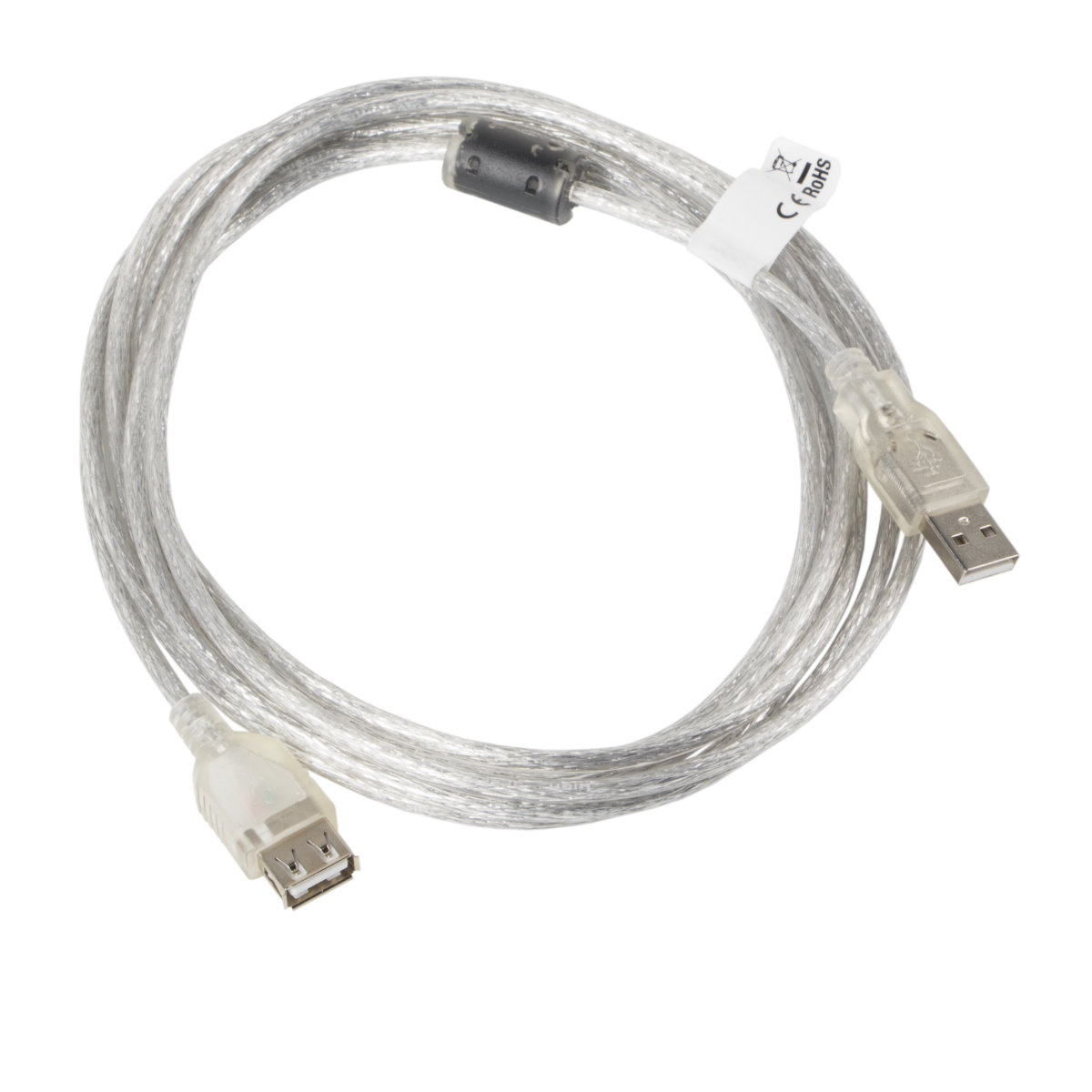 Cablu prelungitor USB 2.0 tata la USB 2.0 mama, Lanberg 41379, cu ferita, lungime 3m, transparent [3]