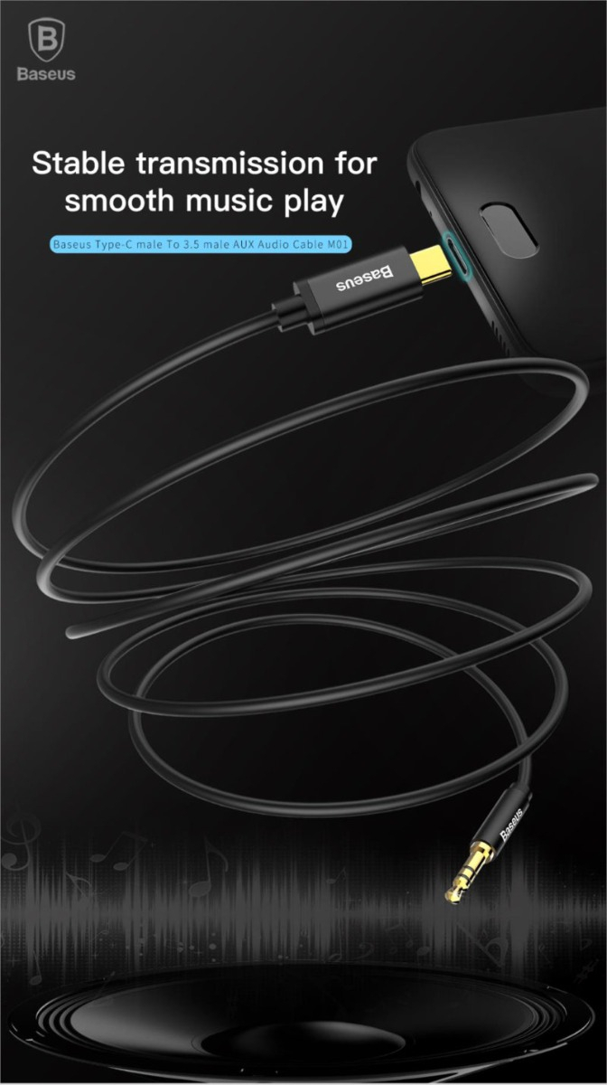 Cablu premium audio digital, Baseus CAM01-01, USB tip C tata la jack 3.5 mm tata AUX cu 3 pini, 120 cm, negru [7]