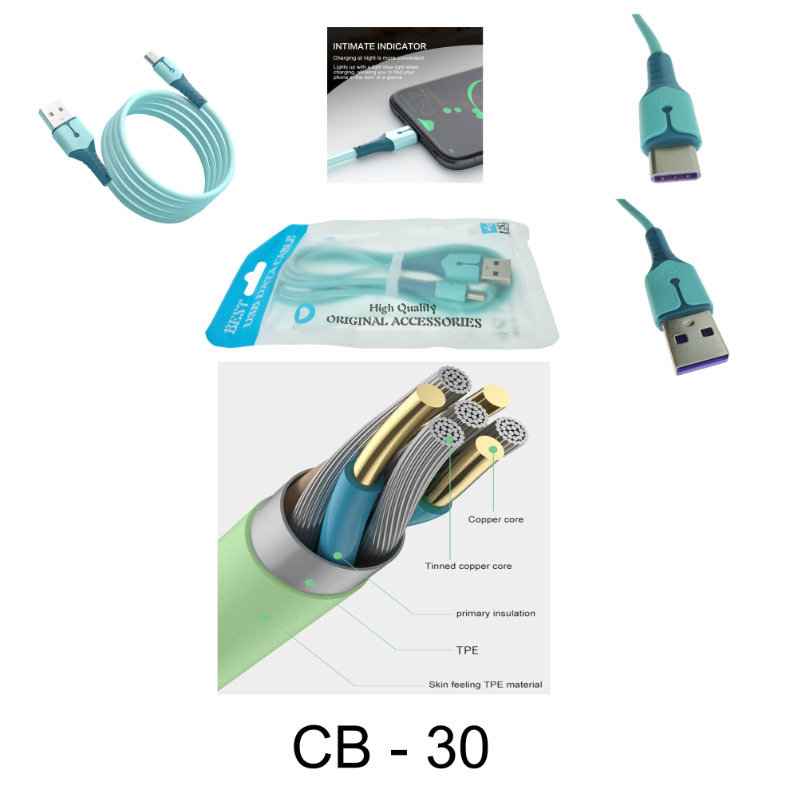 Cablu premium de incarcare rapida, LED, USB 2.0 tata la USB tip C tata, Liquid Soft Rubber, 1.5m, 3A, albastru [20]
