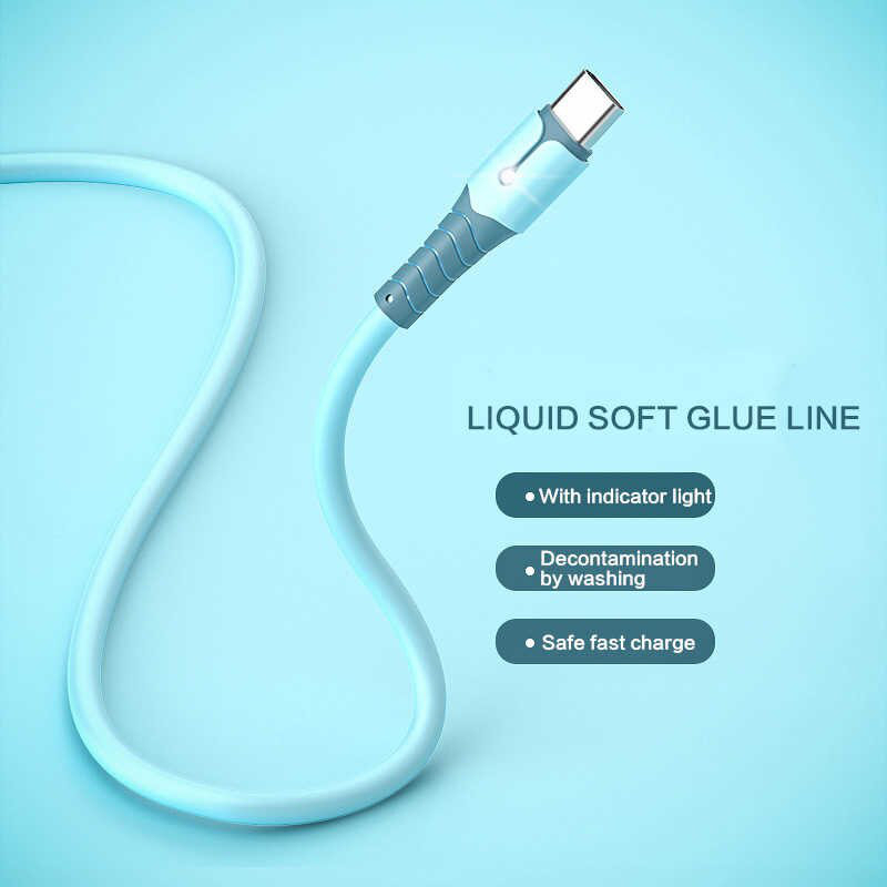 Cablu premium de incarcare rapida, LED, USB 2.0 tata la USB tip C tata, Liquid Soft Rubber, 1.5m, 3A, albastru [16]