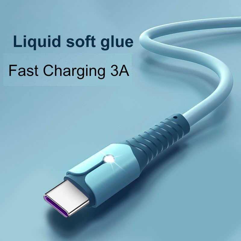Cablu premium de incarcare rapida, LED, USB 2.0 tata la USB tip C tata, Liquid Soft Rubber, 1.5m, 3A, albastru [17]