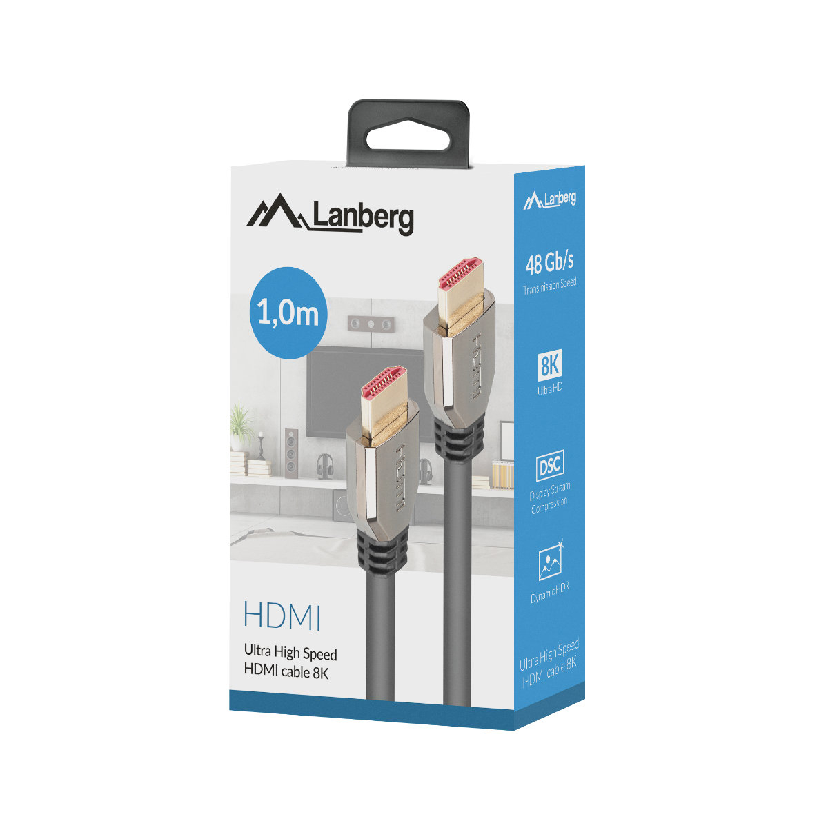 Cablu premium HDMI v.2.1 8K la 60Hz, 1 metru, Lanberg 42895, suport DSC 1.2, Dinamic HDR, eARC, ALLM, QFT [3]