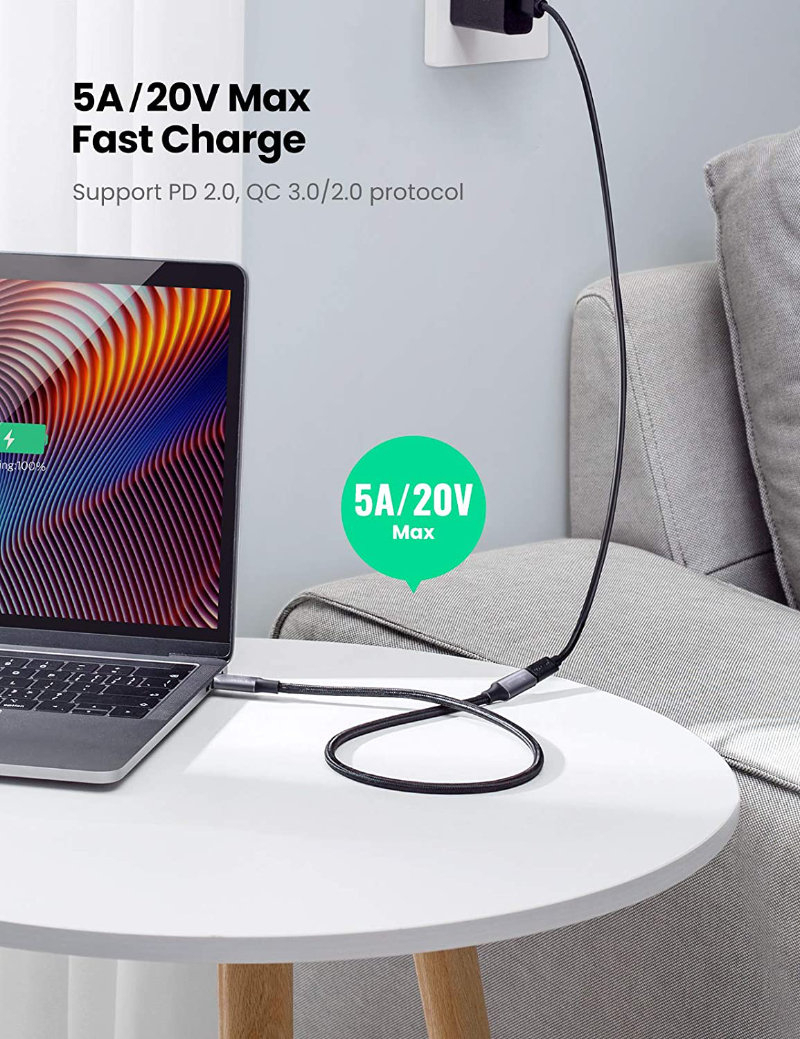 Cablu premium prelungitor USB 3.1 Gen 2 tip C tata la USB tip C mama, 100 cm, Revolution 106, PD, 20V 5A 100W, 10 Gbps, carcasa aluminiu, negru cu argintiu [7]