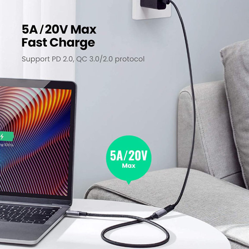 Cablu premium prelungitor USB-C mama la USB-C tata, USB 3.1 Gen2, viteza 10 Gbps, 1m, PD fast charge, cu invelis textil, negru [7]