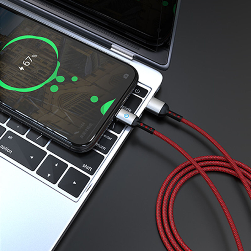 Cablu premium USB 2.0 tata la USB tip C tata , 3A, 1.2m, Fast Charging China Red, indicator Led, rosu cu negru [7]
