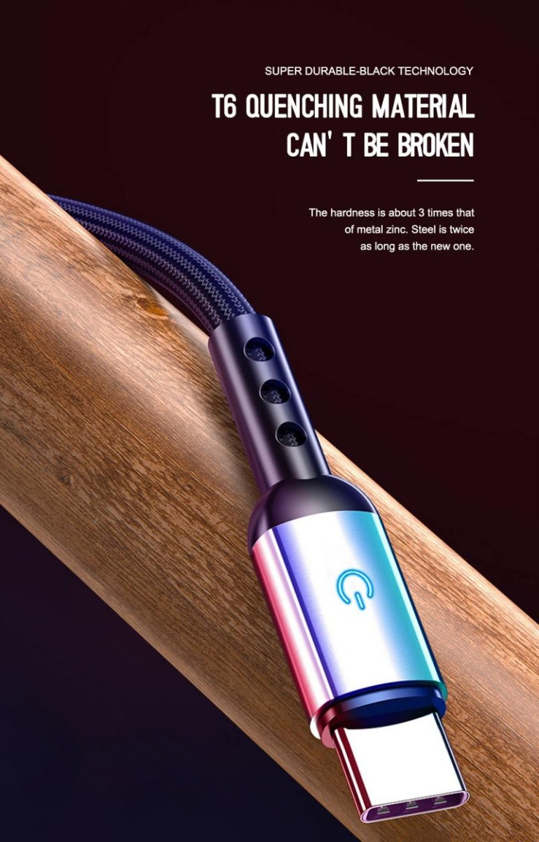 Cablu premium USB 2.0 tata la USB tip C tata , 3A, 1.2m, Fast Charging China Red, indicator Led, rosu cu negru [25]
