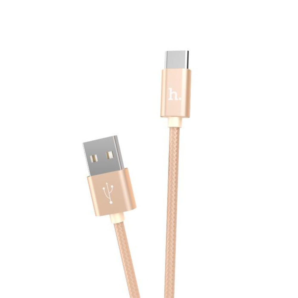 Cablu prevazut cu conectori USB tata si USB tip C tata, Hoco X2 Knitted, 2.4A, lungime 1m, auriu [8]