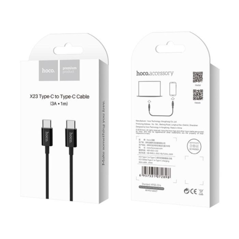 Cablu prevazut cu conectori USB tip C tata la USB tip C tata, Hoco X23 Skilled, 3A, lungime 1m, negru [5]