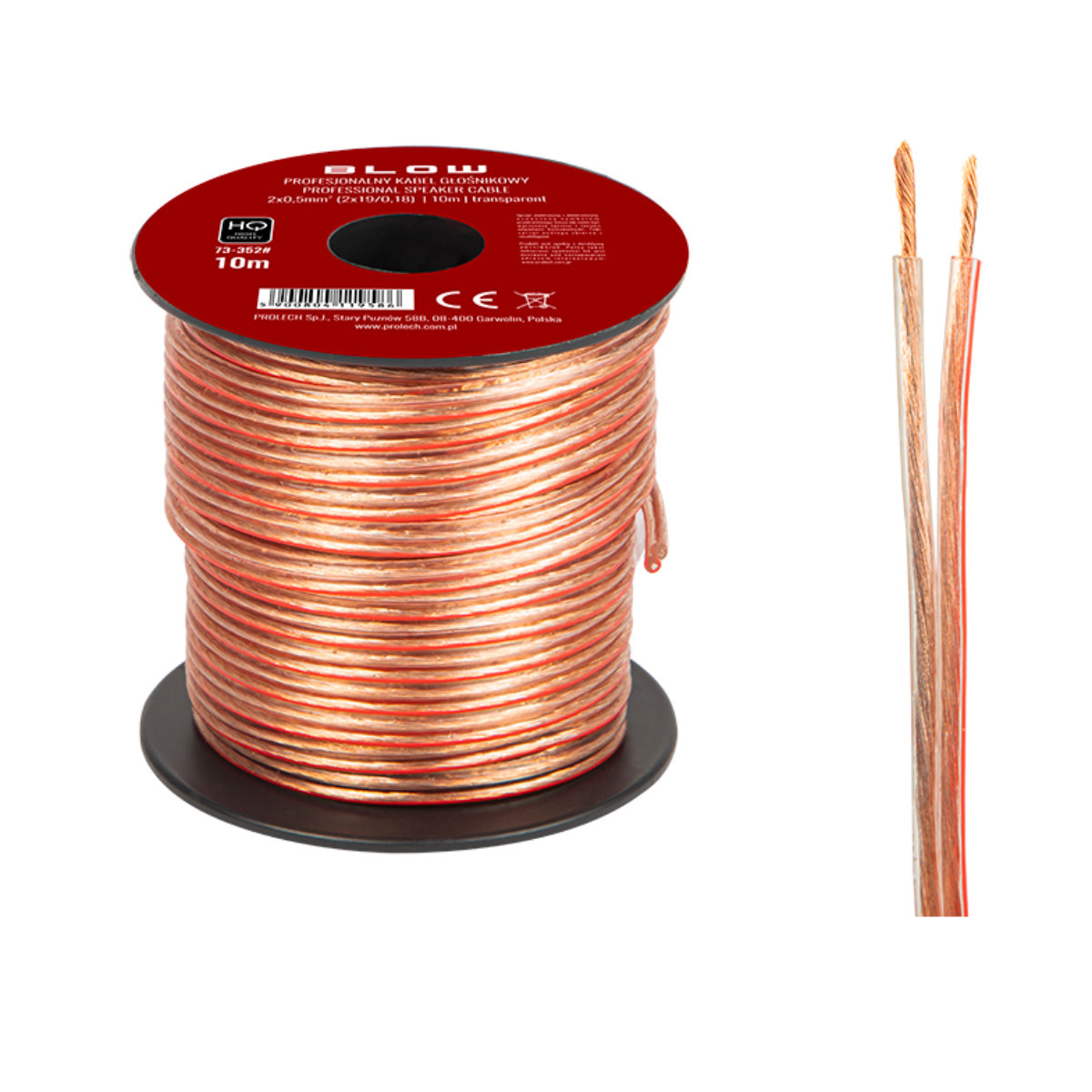 Cablu profesional audio pentru difuzoare, Blow 11958, 2x0.5mm, lungime 10m, transparent [2]