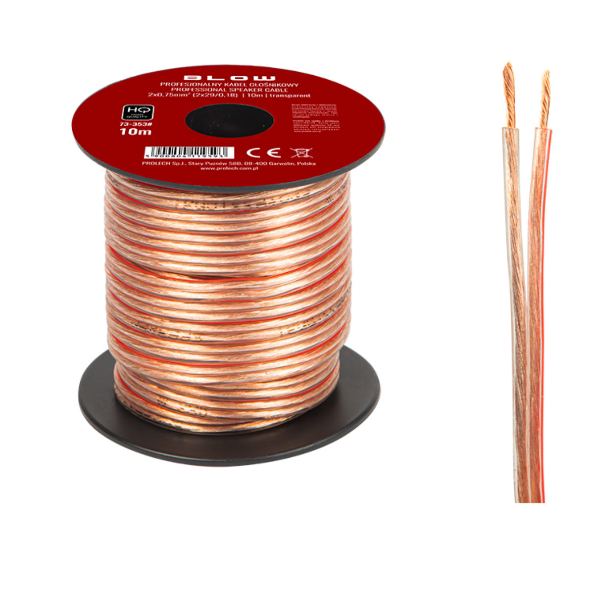 Cablu profesional audio pentru difuzoare, Blow 11959, 2x0.75mm, lungime 10m, transparent [2]