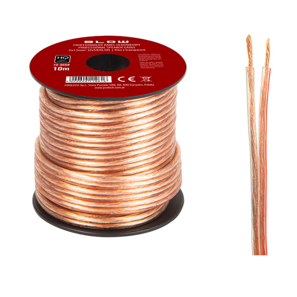 Cablu profesional audio pentru difuzoare, Blow 11961, 2x1,5mm, lungime 10m, transparent [4]