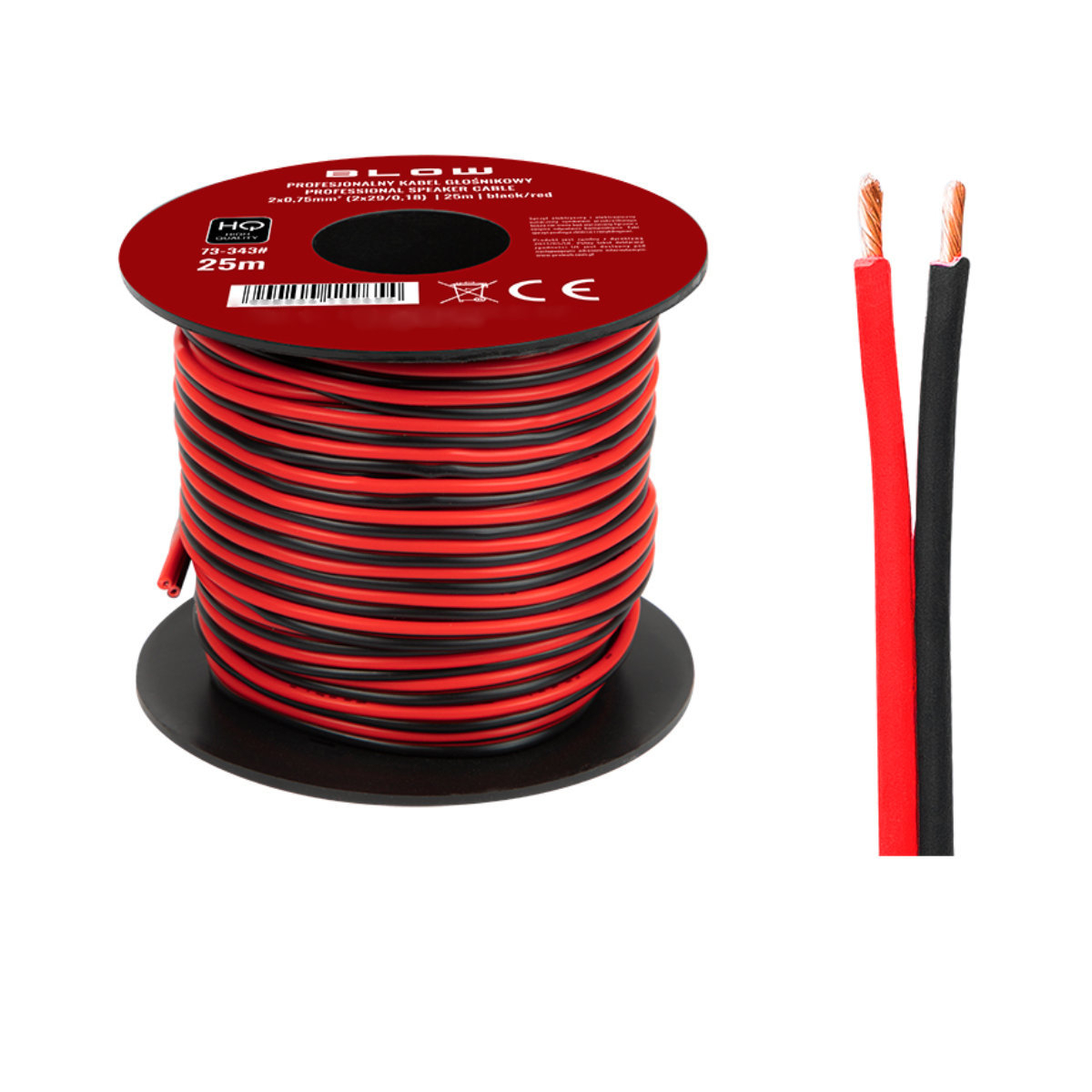 Cablu profesional audio pentru difuzoare, Blow 11965, 2x0.75mm, lungime 25m, negru cu rosu [2]