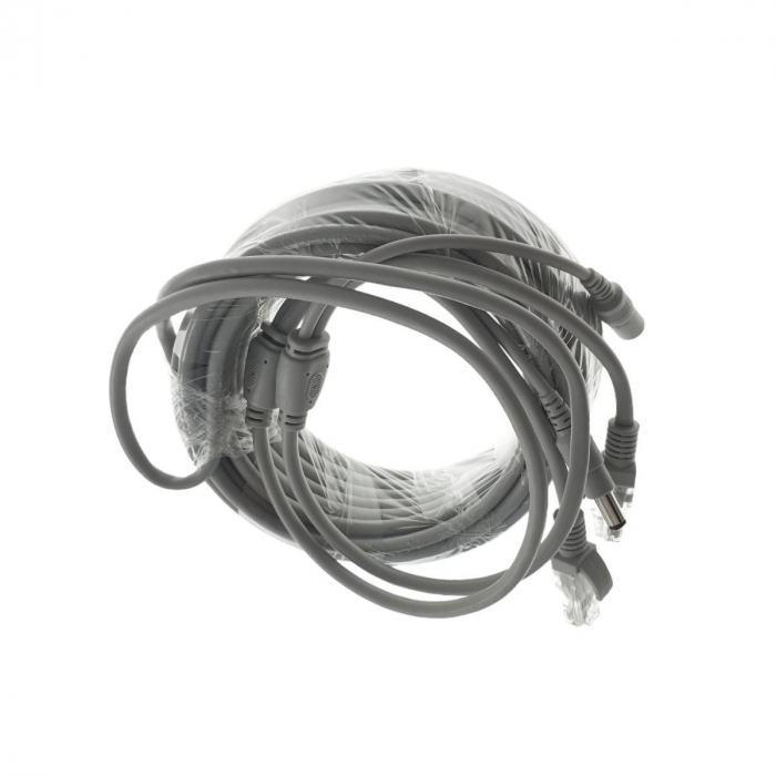 Cablu retea 10m pentru camera IP CCTV NVR,UTP Cat.5/5e,mufat 2XRJ45 si cablu alimentare mufat 2X2.1x5.5mm,gri [5]
