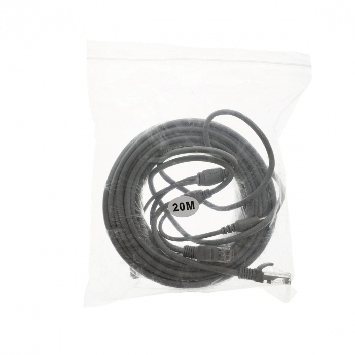 Cablu retea 20m pentru camera IP CCTV NVR,UTP Cat.5/5e,mufat 2XRJ45 si cablu alimentare mufat 2X2.1x5.5mm,gri [5]