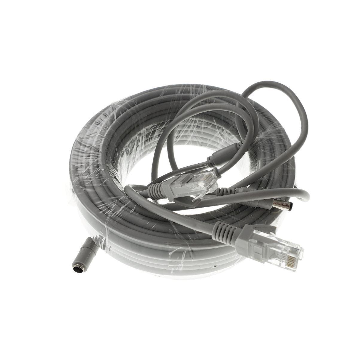 Cablu retea 20m pentru camera IP CCTV NVR,UTP Cat.5/5e,mufat 2XRJ45 si cablu alimentare mufat 2X2.1x5.5mm,gri [9]