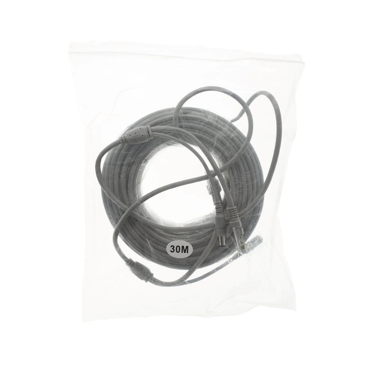 Cablu retea 30m pentru camera IP CCTV NVR,UTP Cat.5/5e,mufat 2XRJ45 si cablu alimentare mufat 2X2.1x5.5mm,gri [10]