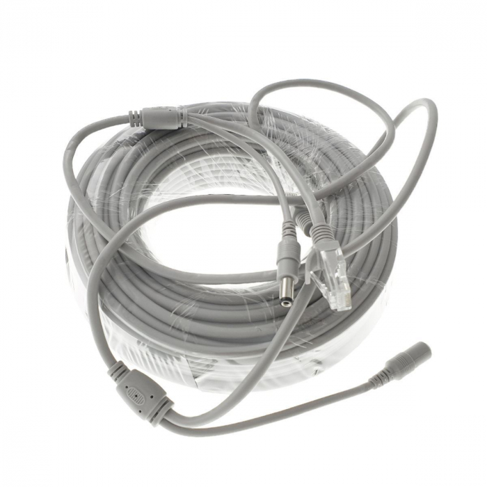 Cablu retea 30m pentru camera IP CCTV NVR,UTP Cat.5/5e,mufat 2XRJ45 si cablu alimentare mufat 2X2.1x5.5mm,gri [4]