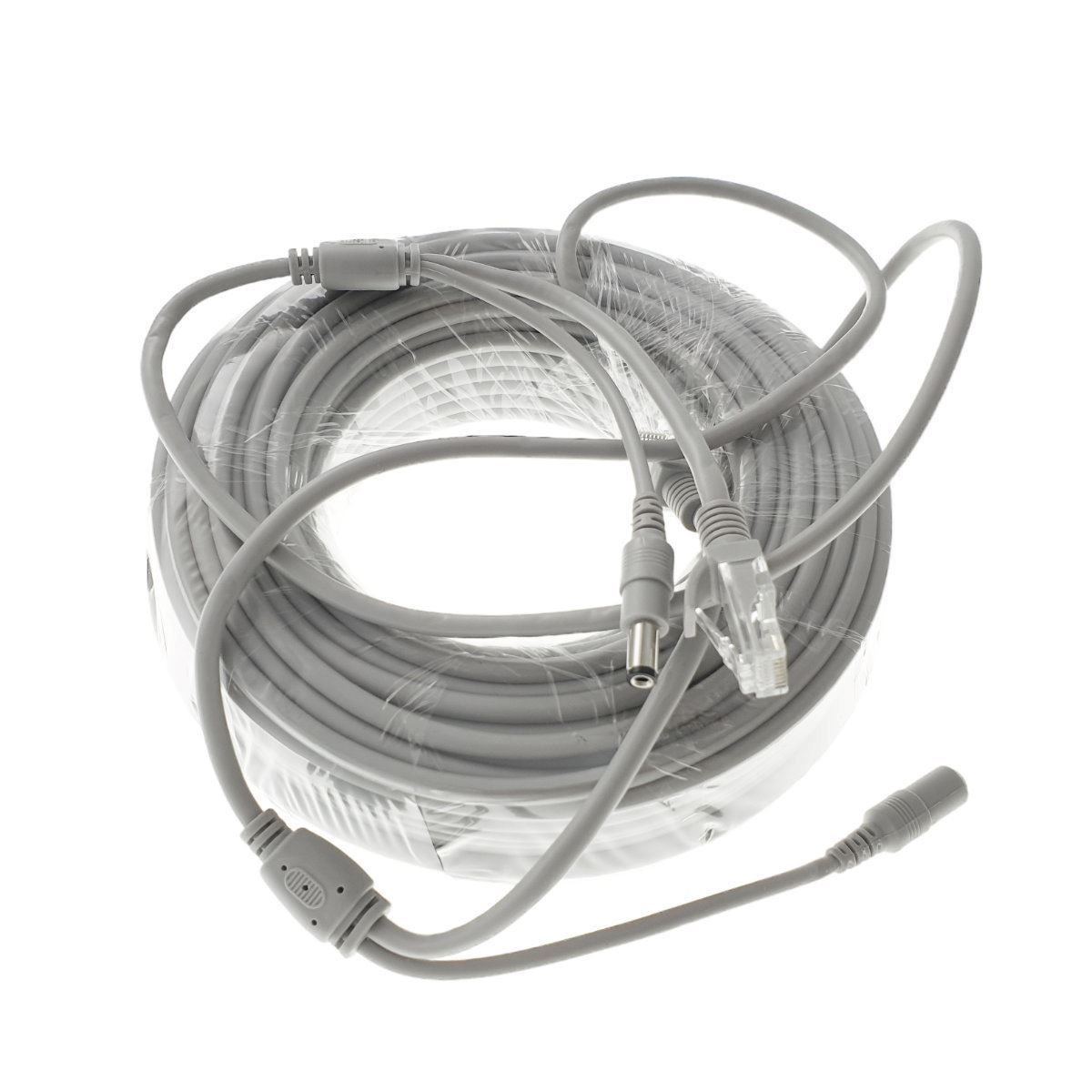 Cablu retea 30m pentru camera IP CCTV NVR,UTP Cat.5/5e,mufat 2XRJ45 si cablu alimentare mufat 2X2.1x5.5mm,gri [9]
