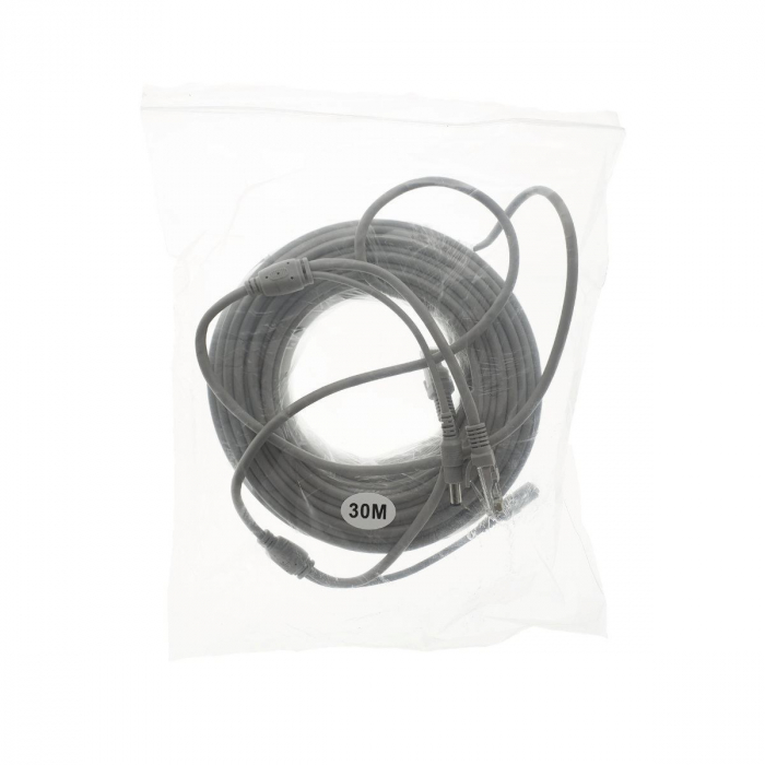 Cablu retea 30m pentru camera IP CCTV NVR,UTP Cat.5/5e,mufat 2XRJ45 si cablu alimentare mufat 2X2.1x5.5mm,gri [5]