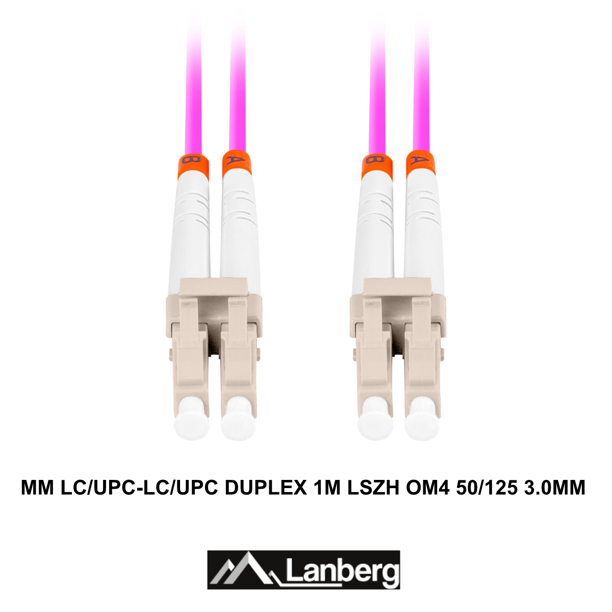 Cablu retea fibra optica cu lungime 1 m si conectori LC/UPC-LC/UPC, Lanberg Z43337 MM, DUPLEX 3.0MM OM4 50/125 LSZH, violet [3]
