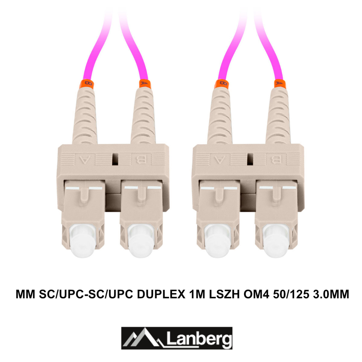 Cablu retea fibra optica cu lungime 1 m si conectori SC/UPC-SC/UPC, Lanberg Z43330, MM, DUPLEX 3.0MM OM4 50/125 LSZH, violet [3]