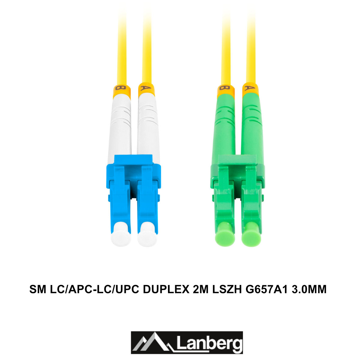 Cablu retea fibra optica cu lungime 2 m si conectori LC/APC-LC/UPC, Lanberg Z43323, SM, DUPLEX 3.0MM G657A1 LSZH, galben [3]