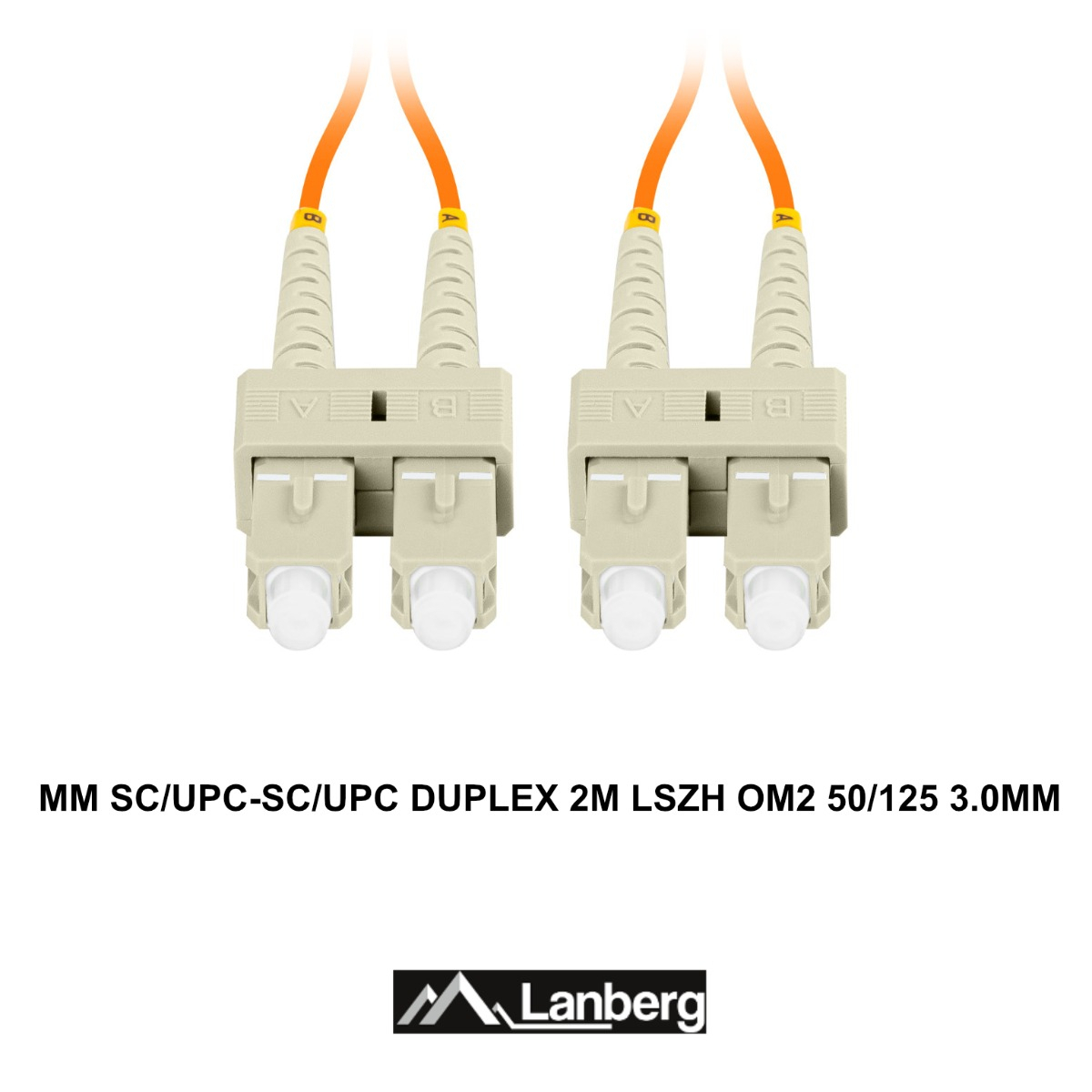 Cablu retea fibra optica cu lungime 2 m si conectori SC/UPC-SC/UPC, Lanberg Z43324, MM, DUPLEX 3.0MM OM2 50/125 LSZH, portocaliu [3]