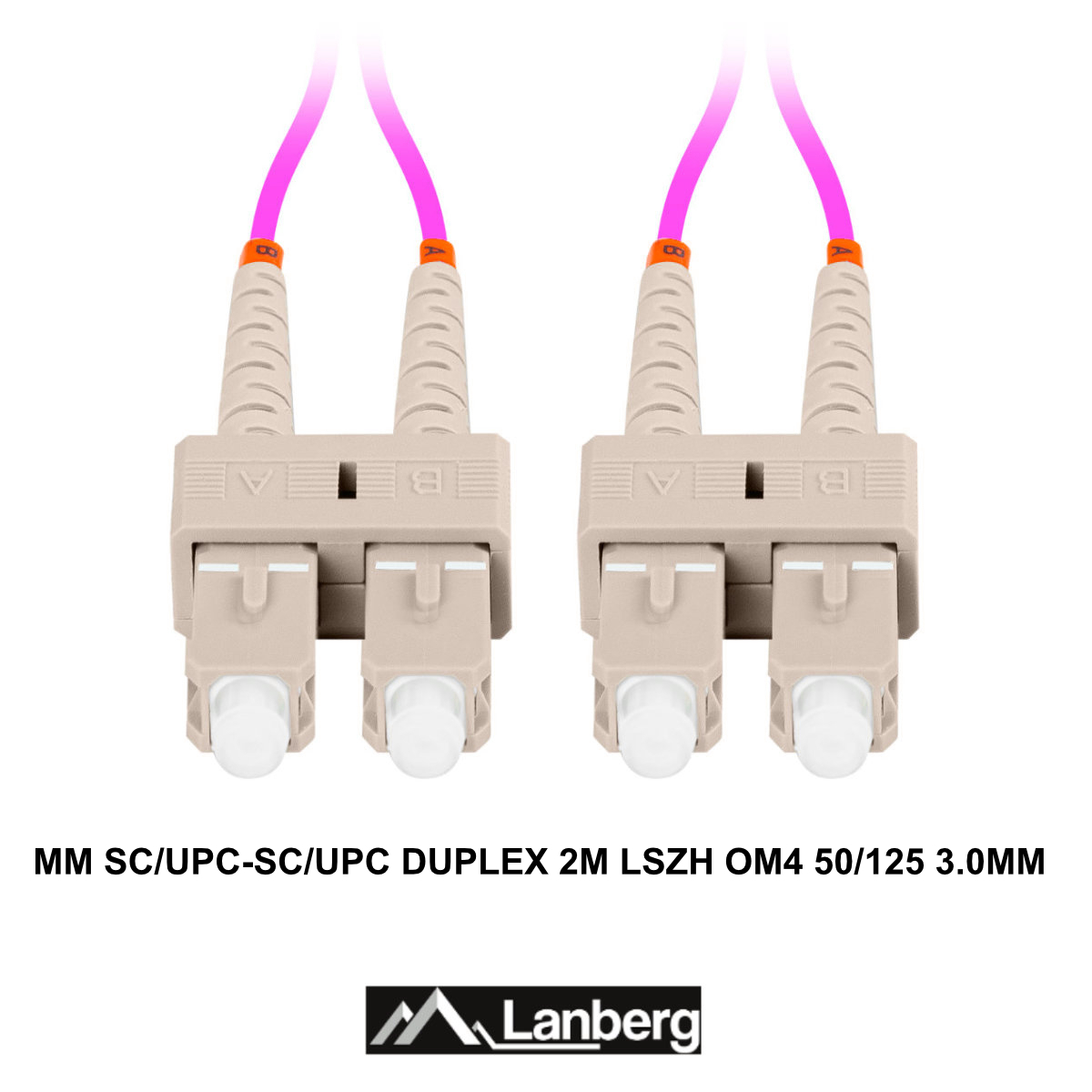 Cablu retea fibra optica cu lungime 2 m si conectori SC/UPC-SC/UPC, Lanberg Z43331, MM, DUPLEX 3.0MM OM4 50/125 LSZH, violet [3]