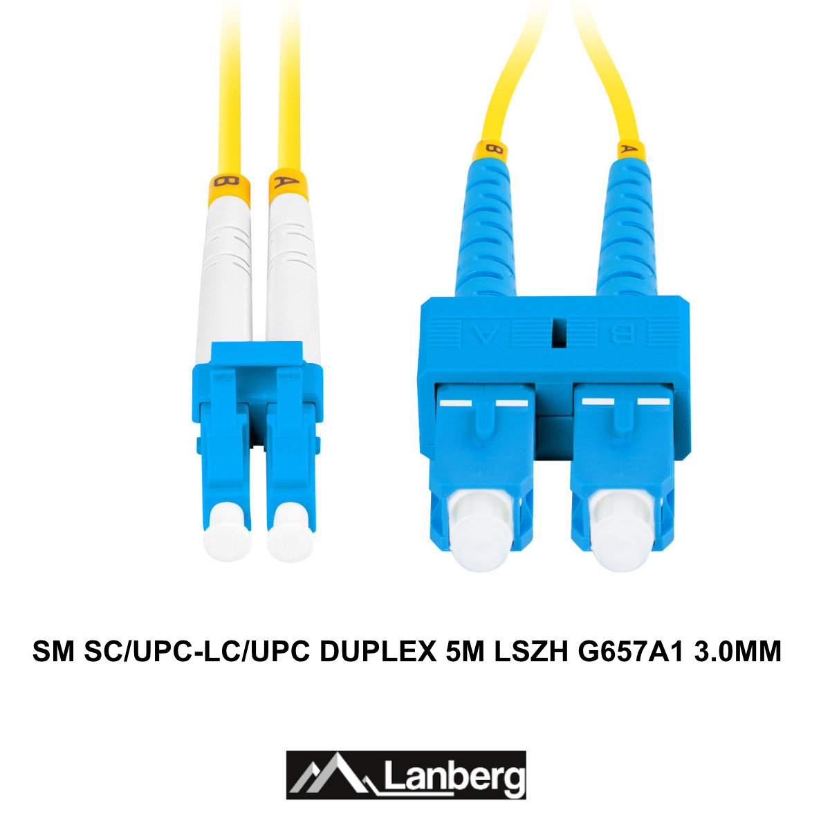 Cablu retea fibra optica cu lungime 5 m si conectori SC/UPC-LC/UPC, Lanberg Z43317, SM, DUPLEX 3.0MM G657A1 LSZH, galben [3]