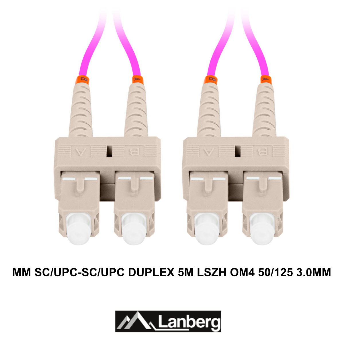 Cablu retea fibra optica cu lungime 5 m si conectori SC/UPC-SC/UPC, Lanberg Z43332, MM, DUPLEX 3.0MM OM4 50/125 LSZH, violet [3]