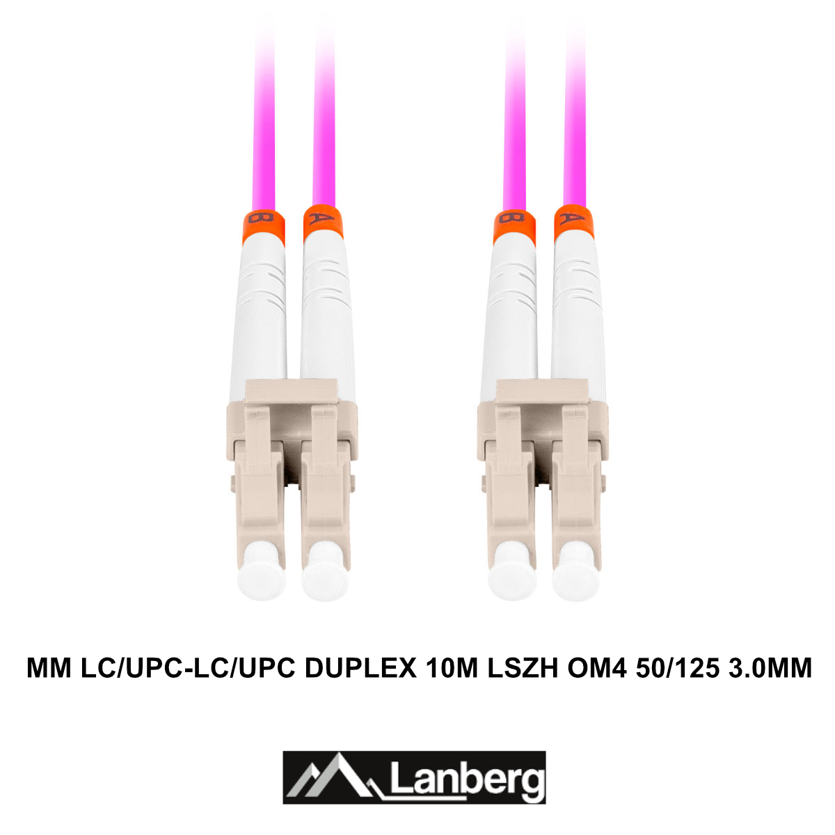 Cablu retea fibra optica, lungime 10 m si conectori LC/UPC-LC/UPC, Lanberg Z43340, MM, DUPLEX 3.0MM OM4 50/125 LSZH, violet [3]