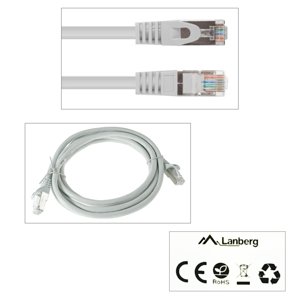Cablu retea-patchcord CAT6 FTP, Lanberg 43616, 2 X RJ45, lungime 2m, AWG26, 10Gb/s-250MHz, de legatura retea, ethernet, gri [4]