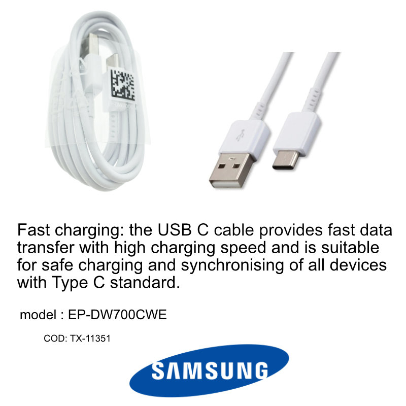 Cablu Samsung EP-DW700CWE, USB tip A tata la USB tip C tata, lungime 1.5 m, alb [4]