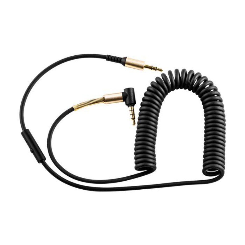 Cablu spiralat audio stereo cu microfon, lungime 2 m, Hoco UPA02-AUX, conector jack 3.5mm tata drept si conector jack 3.5 mm in unghi 90 grade, cu 3 pini, negru [11]