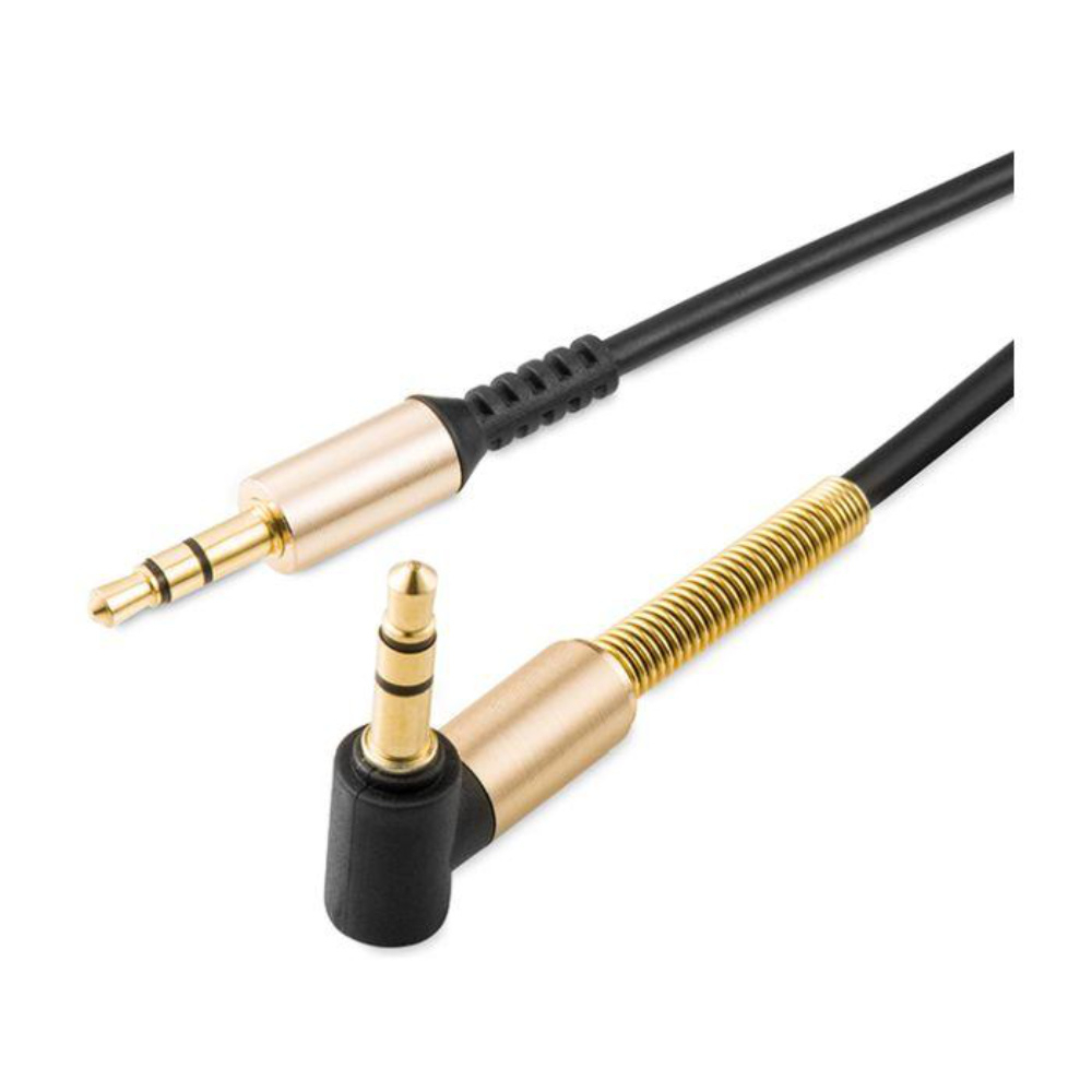 Cablu spiralat audio stereo cu microfon, lungime 2 m, Hoco UPA02-AUX, conector jack 3.5mm tata drept si conector jack 3.5 mm in unghi 90 grade, cu 3 pini, negru [15]
