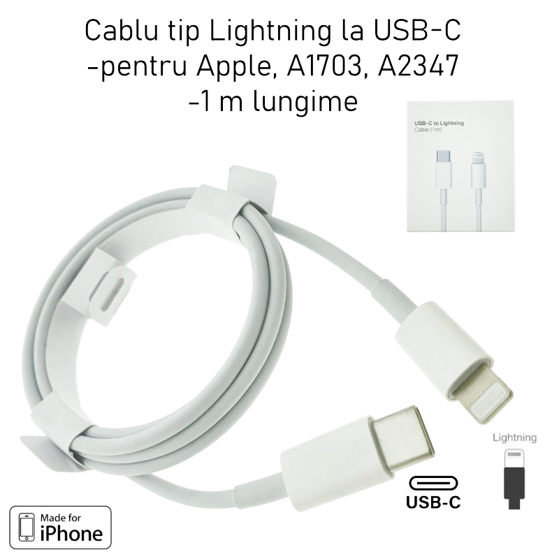 Cablu tip Lightning la USB-C, pentru dispozitive Apple, A1703, 1m, alb, in blister [6]