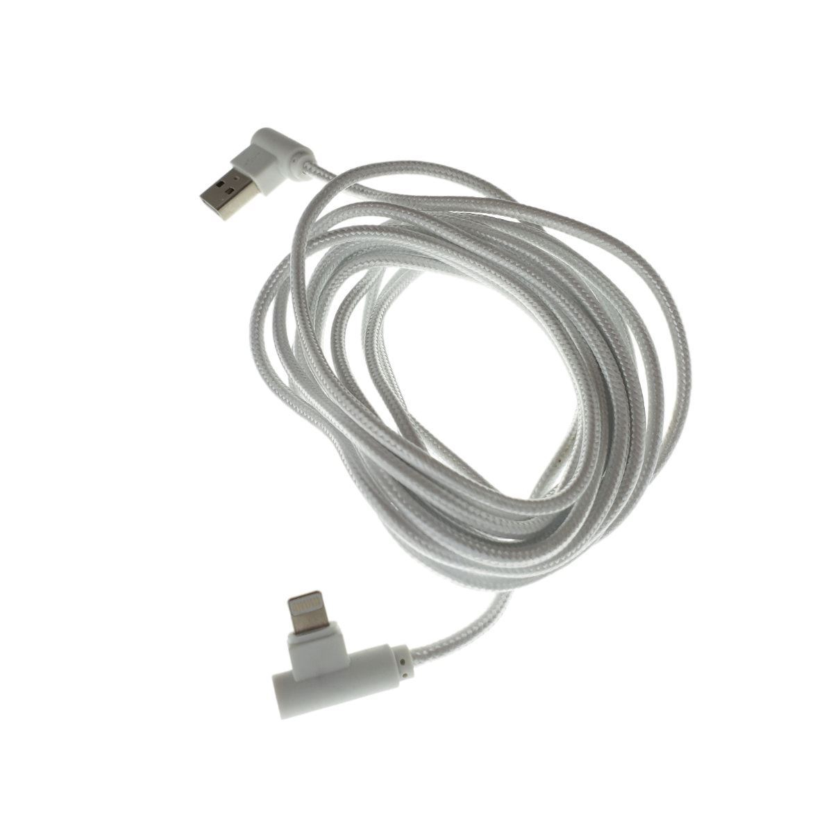 Cablu USB 2.0 compatibil cu conector lightning, unghi 90 grade la ambele capete, 300 cm lungime, invelis textil, alb [4]