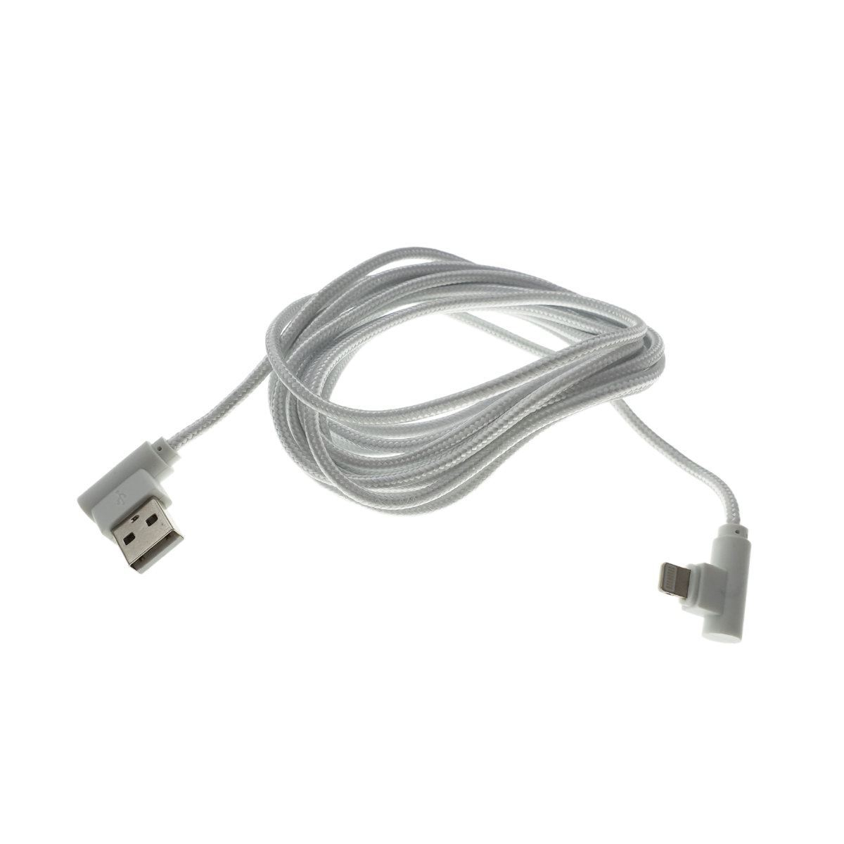 Cablu USB 2.0 compatibil cu conector lightning, unghi 90 grade la ambele capete, 300 cm lungime, invelis textil, alb [6]