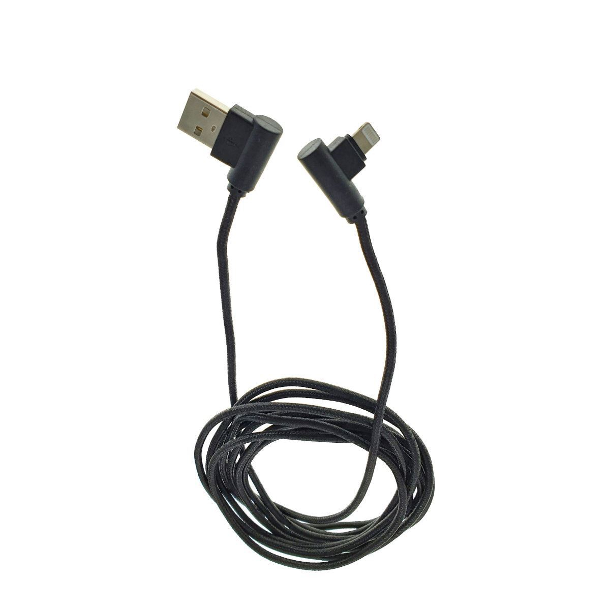Cablu USB 2.0 compatibil cu conector lightning, unghi 90 grade la ambele capete, 300 cm lungime, invelis textil, negru [6]